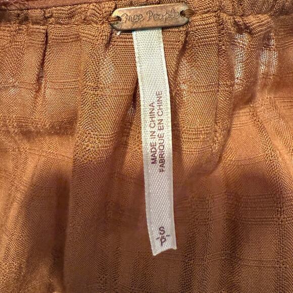Free People Long SleeveTop Rust Brown High Low Hem Festival Boho Peasant Fall - Picture 8 of 10